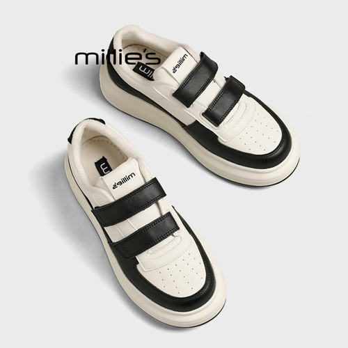 MILLIE'S/妙丽魔术贴厚底板鞋女冬季款加绒增高小个子休闲运动鞋Z - 图0