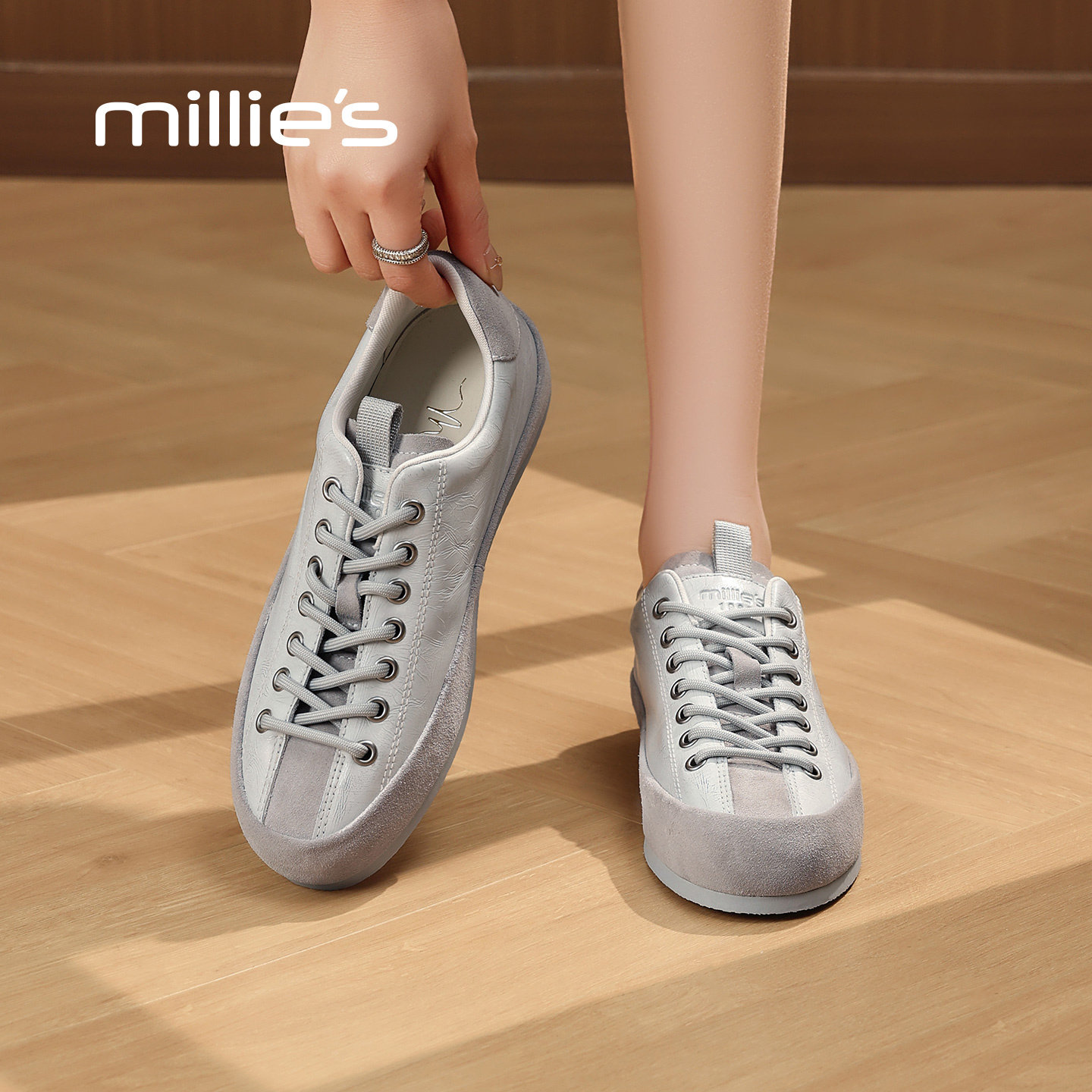 MILLIE'S/妙丽复古德训鞋女2026新款百搭系带平底休闲运动鞋Q,淘宝优惠券,粉丝福利购,淘宝优惠卷