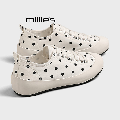 MILLIE'S/妙丽2026夏季韩式圆头系带波点帆布鞋女舒适休闲板鞋潮Z - 图0