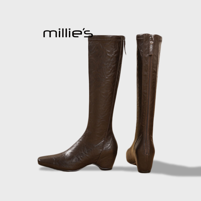 MILLIE'S/妙丽内增高及膝靴女2025高筒靴不掉筒显腿直超模长靴秋Z,淘宝优惠券,粉丝福利购,淘宝优惠卷