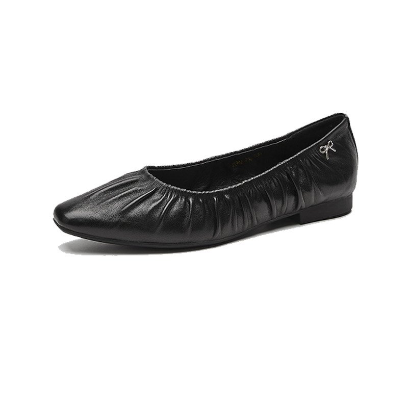 MILLIE'S/妙丽羊皮奶奶鞋2024春新款浅口单鞋方头一脚蹬平底女鞋,淘宝优惠券,粉丝福利购,淘宝优惠卷