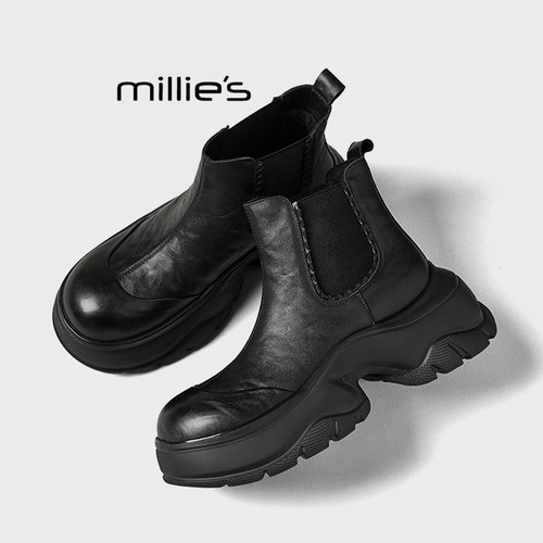 MILLIE'S/妙丽冬季新款厚底加绒增高休闲百搭马丁靴女英伦风短靴Q - 图3