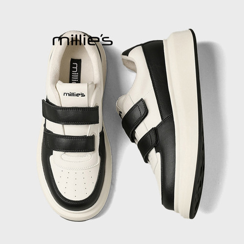 MILLIE'S/妙丽魔术贴厚底板鞋女冬季款加绒增高小个子休闲运动鞋Z - 图3