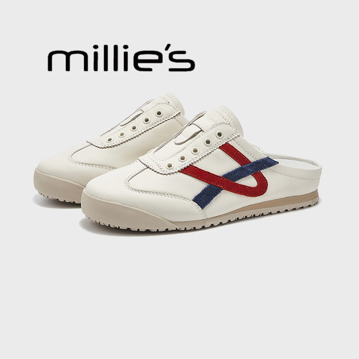 MILLIE'S/妙丽春季新款德训鞋女时尚运动阿甘鞋一脚蹬平底小白鞋,淘宝优惠券,粉丝福利购,淘宝优惠卷