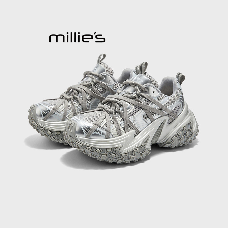 MILLIE'S/妙丽圆头轮胎底网面轻便透气设计感时尚休闲老爹鞋春秋,淘宝优惠券,粉丝福利购,淘宝优惠卷