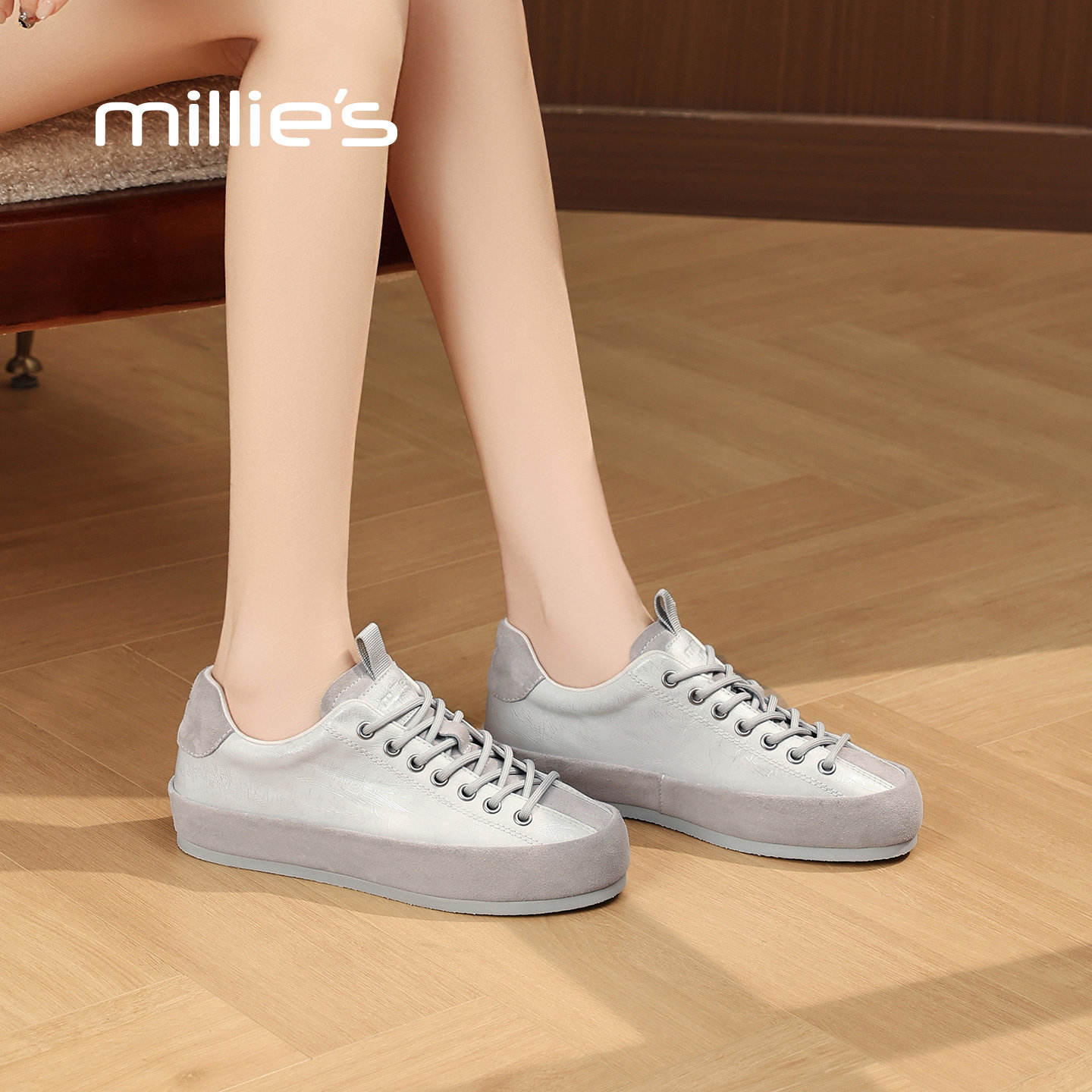 MILLIE'S/妙丽复古德训鞋女2026新款百搭系带平底休闲运动鞋Q,淘宝优惠券,粉丝福利购,淘宝优惠卷