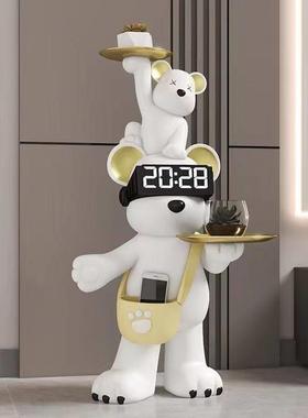 创意母子暴力熊落地时钟摆件客厅电视柜沙发旁装饰品乔迁新居礼物