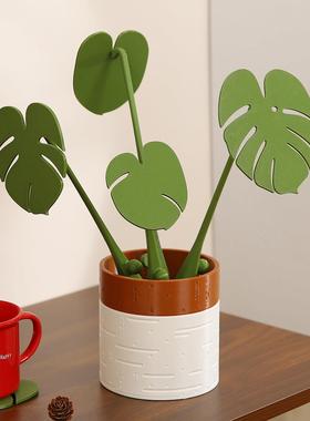 高级感龟背竹隔热垫杯垫创意餐桌摆件彷真绿植植物盆栽磁吸防烫垫