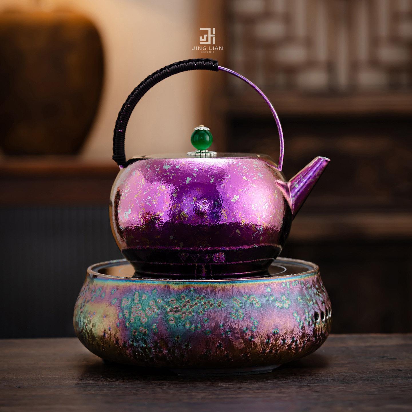 Jinglian pure titanium water boiling teapot glass boiled flower tea ceramic tea boiler electric ceramic stove lifting beam pot around the stove household tea set