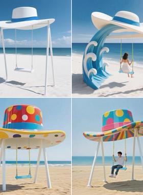 网红户外爱心云朵气球秋千雕塑商场景区民宿打卡拍照造景装饰摆件