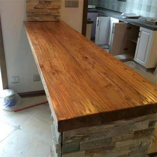 老榆木茶桌实木办公桌原木餐桌简约书桌隔板吧台飘窗阳台桌面定制 - 图0