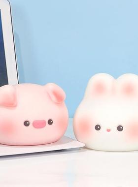 萌宠团子拍拍灯猪猪小兔小猫鸭子款搪胶创意插电地摊小夜灯