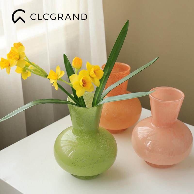 轻奢风绿色大肚中古玻璃花瓶摆件高级感客厅插花装饰餐桌水培鲜花,淘宝优惠券,粉丝福利购,淘宝优惠卷