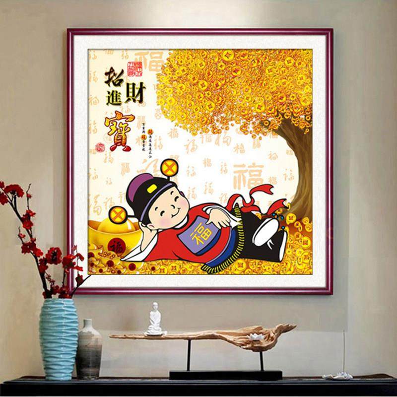 客厅招财进宝5d钻石画2025新款满钻中国风点贴钻十字绣玄关财神爷,淘宝优惠券,粉丝福利购,淘宝优惠卷