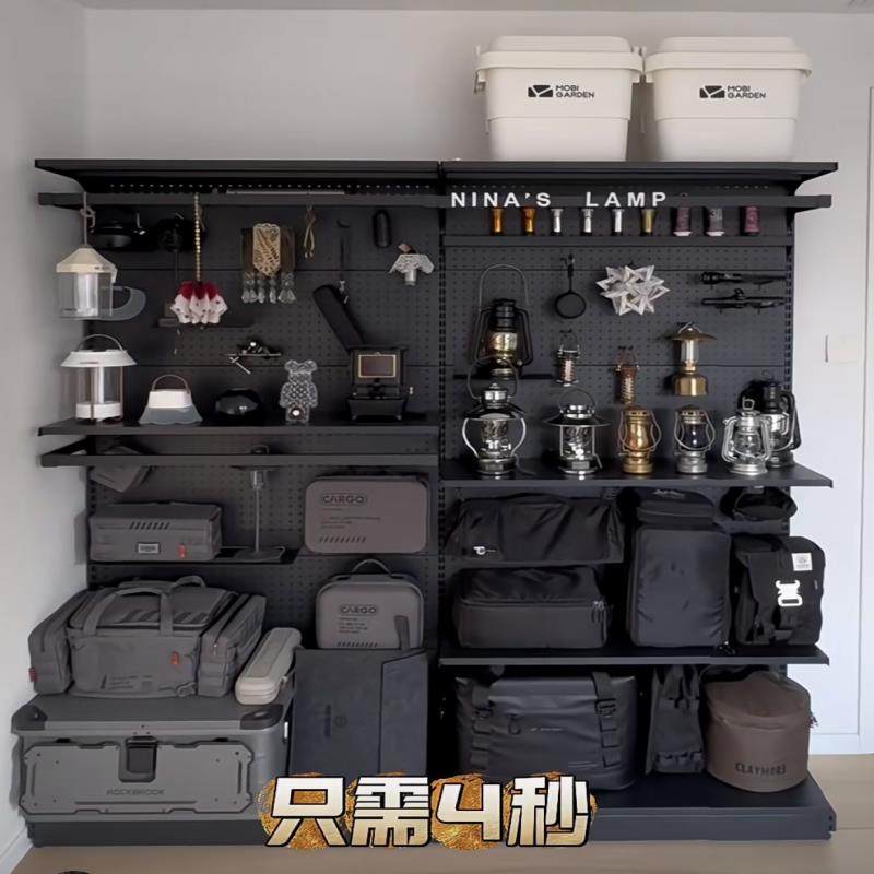 Black hole board outdoor equipment storage wall metal motorcycle riding camping hiking diving snowboard storage rack