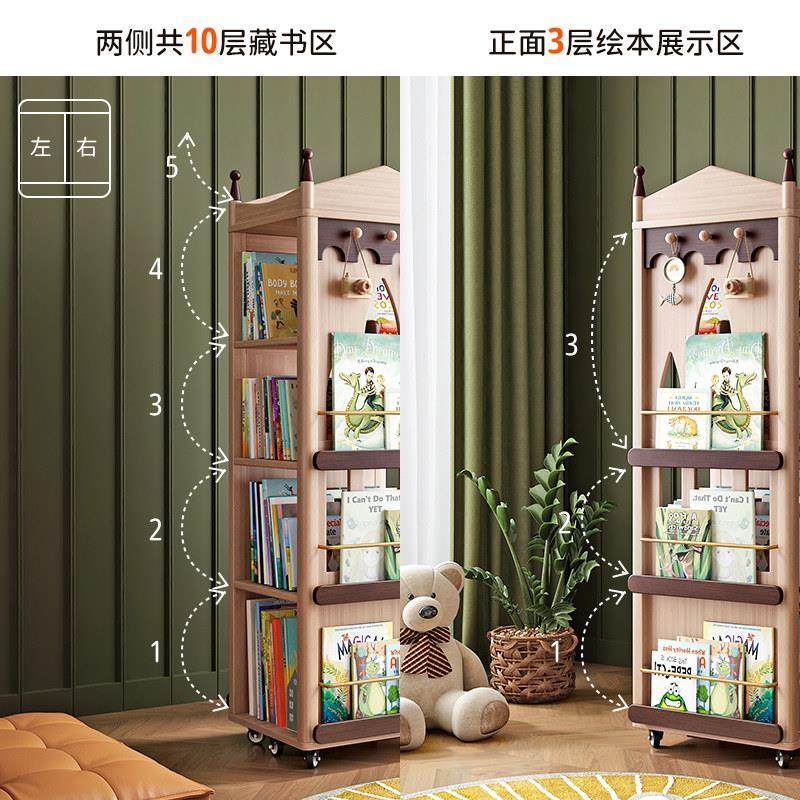 叮叮熊 城堡旋转书架儿童360度实木落地书柜绘本展示架收纳置物柜,淘宝优惠券,粉丝福利购,淘宝优惠卷