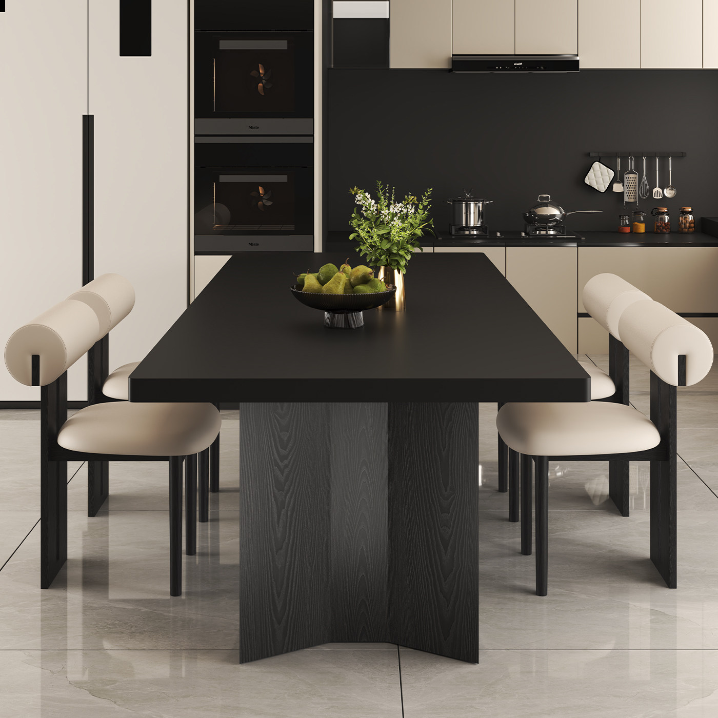 意式轻奢纯色岩板餐桌椅组合家用现代极简小户型长方形带下挂饭桌,淘宝优惠券,粉丝福利购,淘宝优惠卷