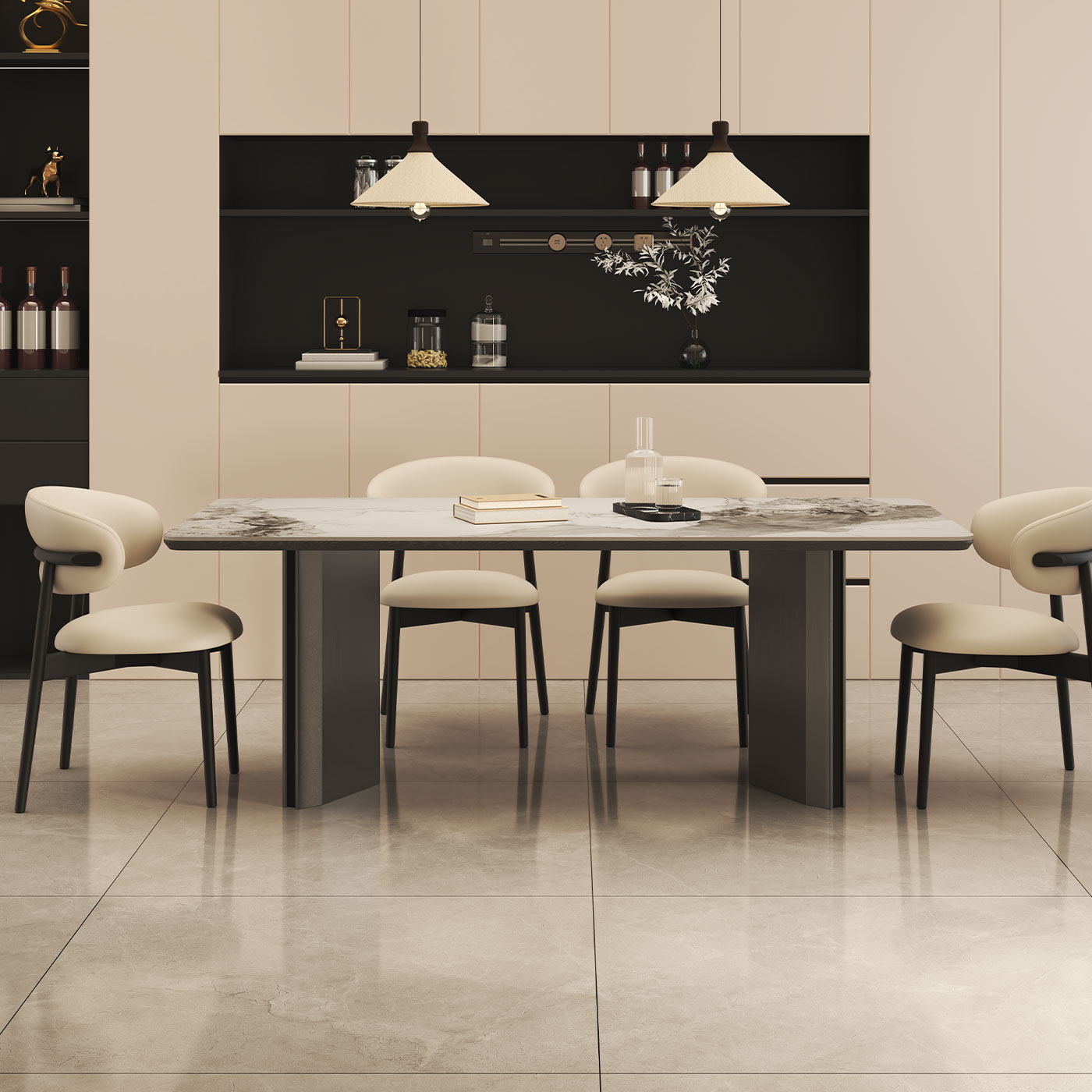 轻奢意式极简小户型长方形家用现代简约风岩板餐桌椅组合吃饭桌子,淘宝优惠券,粉丝福利购,淘宝优惠卷