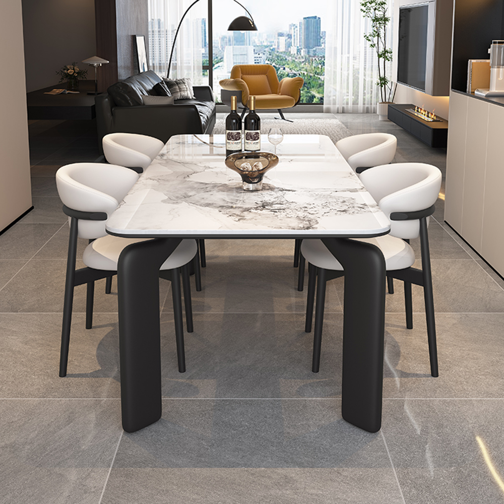 帅呆岩板餐桌椅子组合意式极简现代简约长方形小户型客厅吃饭桌子 - 图0