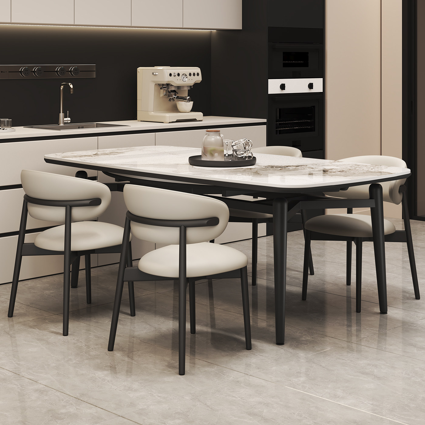 意式极简可伸缩岩板餐桌椅组合现代简约家用方变圆形两用吃饭桌子,淘宝优惠券,粉丝福利购,淘宝优惠卷