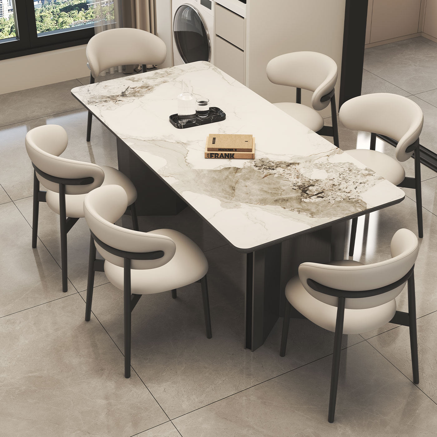 轻奢意式极简小户型长方形家用现代简约风岩板餐桌椅组合吃饭桌子,淘宝优惠券,粉丝福利购,淘宝优惠卷