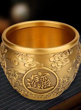 黄铜麒麟进宝缸 祥云家用客厅办公室实心元宝装饰品开业乔迁礼品