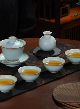 青澹汝窑石榴尊景德镇小花瓶摆件陶瓷仿古瓷器手工汝瓷家居装饰品