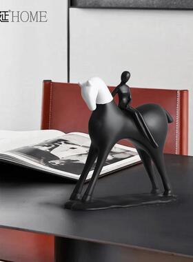 北欧简约黑白艺术马摆件轻奢高档办公室客厅家居样板房玄关装饰品