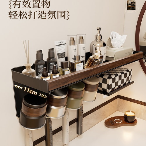 胡桃木牙刷置物架壁挂式免打孔卫生间不锈钢洗漱口杯收纳牙刷架子 - 图1
