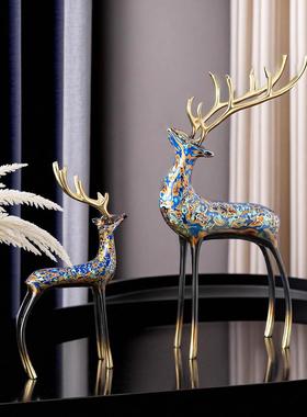 柏梵铜鹿摆件高档新中式客厅酒柜装饰招财黄铜工艺品家居乔迁礼物