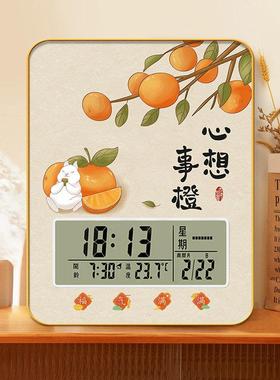 2024年新款台钟万年历时钟画静音智能电子钟带温度可定时闹钟摆台