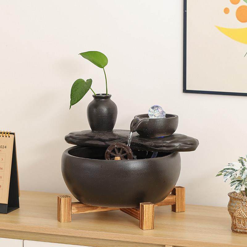 新中式陶瓷流水循环水鱼缸摆件客厅招财玄关办公室桌面风水轮礼品,淘宝优惠券,粉丝福利购,淘宝优惠卷