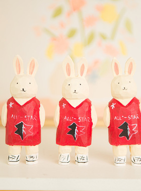 木制工艺品摆件篮球熊小兔人家居桌面治愈装饰可爱礼物手办