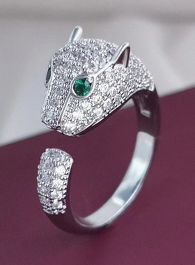 2025新款豹纹满钻欧美潮流个性开口食指女戒小众设计辣妹创意饰品