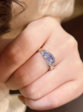 小红书爆款渐变紫色闪钻开口戒紫罗兰配色食指戒精致指环