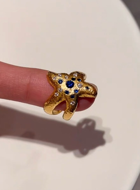 小红书爆款中古彩色闪钻夸张海星戒指复古高级感小众独特