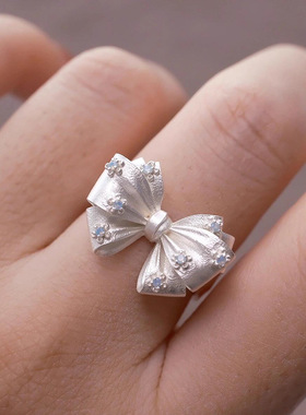 小红书爆款清冷感小众设计立体蝴蝶结镶嵌戒指小清新风格