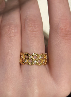 小红书爆款繁花似锦四叶花点钻戒指2025新款时尚轻奢指环