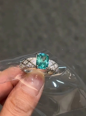 小红书爆款璀璨星河满钻方钻戒指神秘宝蓝方糖钻戒指环 女