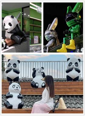 户外门头网红店爬墙打卡熊猫装饰玻璃钢雕塑商场壁挂蜘蛛侠大摆件