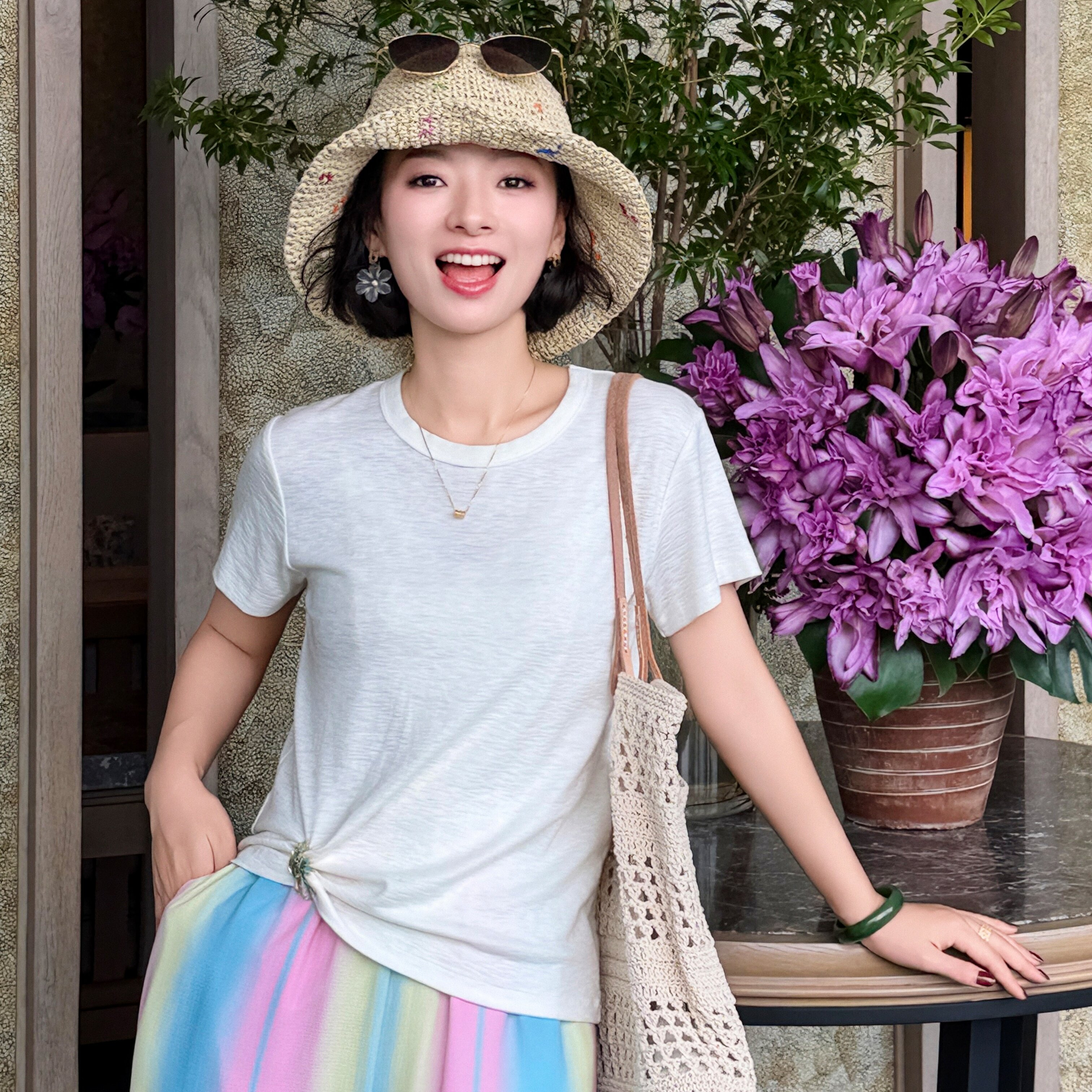 西子/【呼吸T】兰精莫代尔桑蚕丝竹节棉短袖T恤/TXXS0884