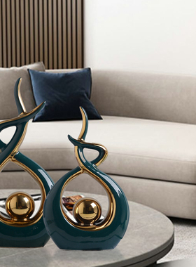 轻奢简约客厅电视柜酒柜摆件绿金家居陶瓷装饰品轻奢软装工艺品