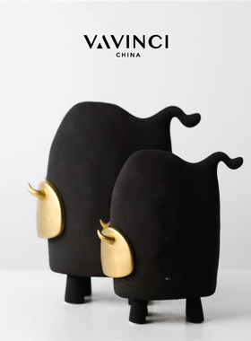 梵其创意陶瓷牛摆件抽象趣味儿童房装饰品样板房客厅玄关桌面摆设
