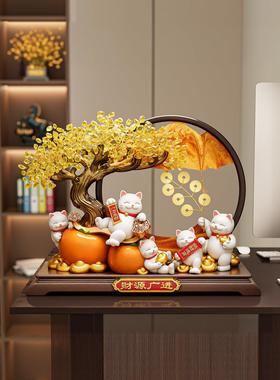 发财树流沙画招财猫摆件高档实用开业礼物店铺前台客厅玄关装饰品