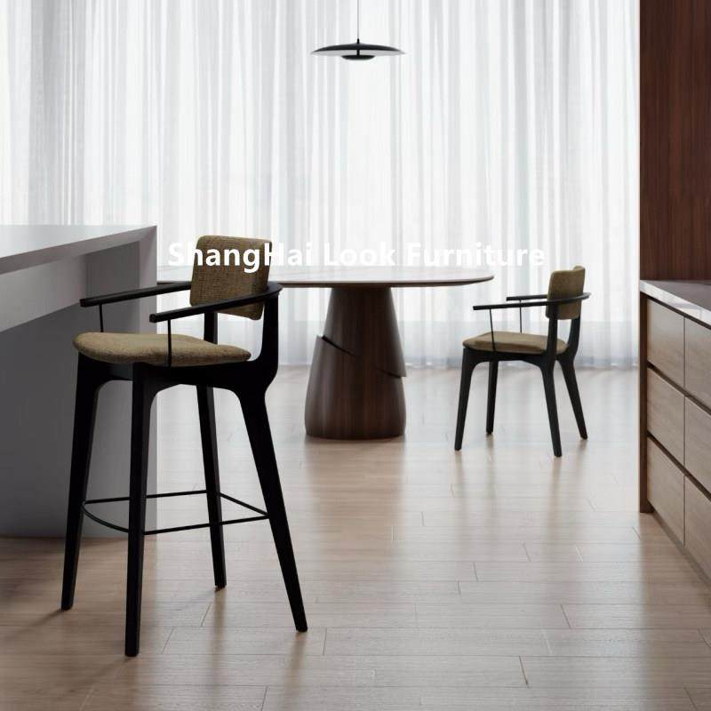 北欧现代实木吧台椅不锈钢家用高脚凳设计师款布艺极简前台吧台凳,淘宝优惠券,粉丝福利购,淘宝优惠卷