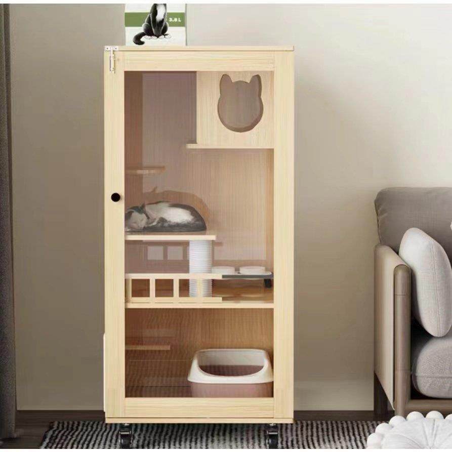 猫别墅实木带厕所一体豪华室内家用猫窝一室一厅一卫猫笼定制猫柜,淘宝优惠券,粉丝福利购,淘宝优惠卷