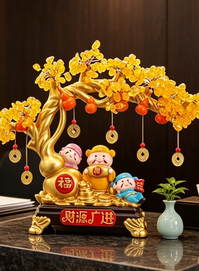 财神爷发财树摆件客厅招财装饰