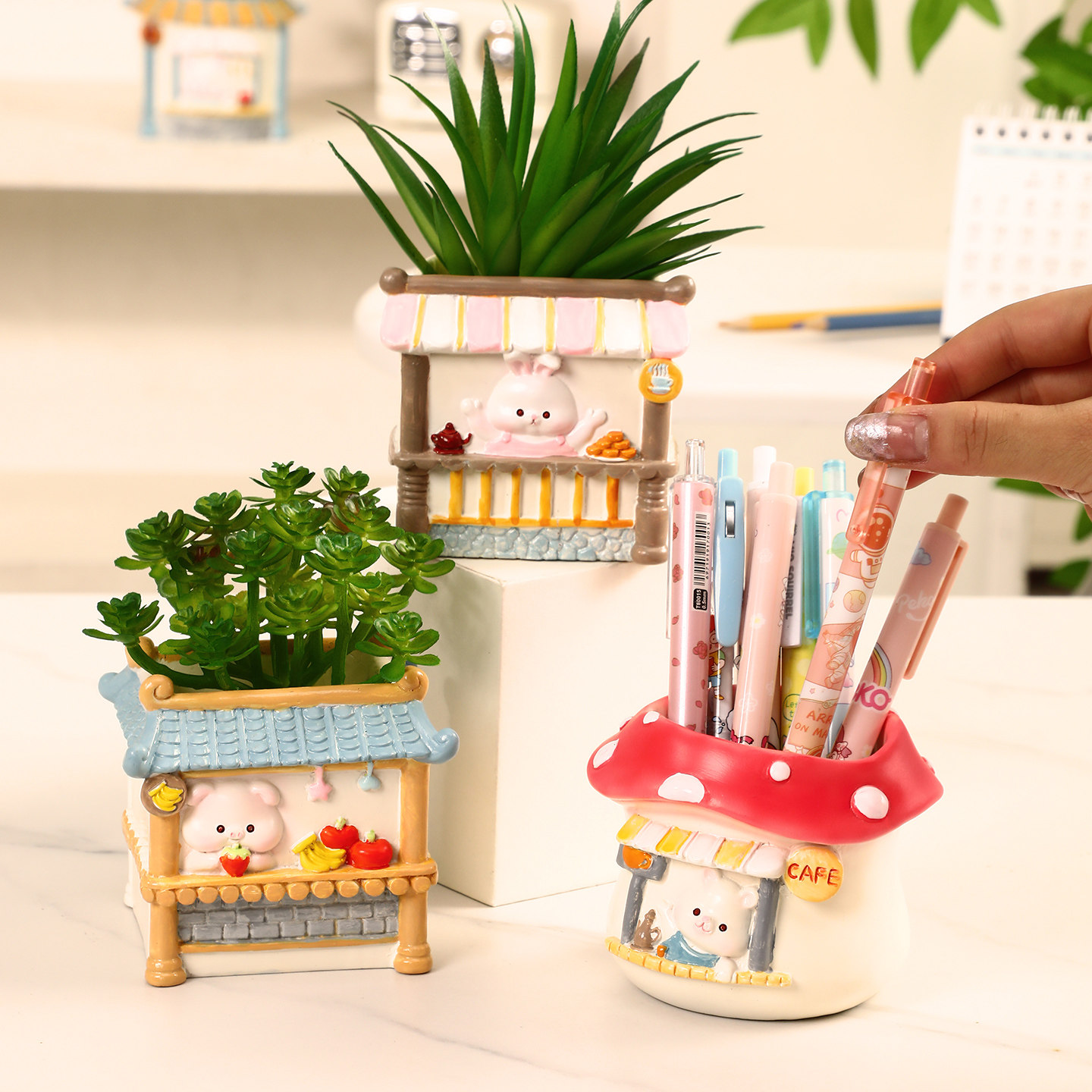 创意小动物笔筒摆件可爱多肉盆栽花盆儿童桌面装饰品学生生日礼物,淘宝优惠券,粉丝福利购,淘宝优惠卷