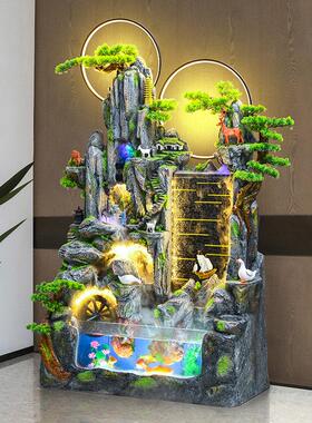 鱼缸瀑布大型假山喷泉风水轮客厅办公室高山流水摆件循环水景生财