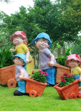 别墅庭院卡通娃娃花盆雕塑阳台花园可爱创意花盆饰品园林景观美化